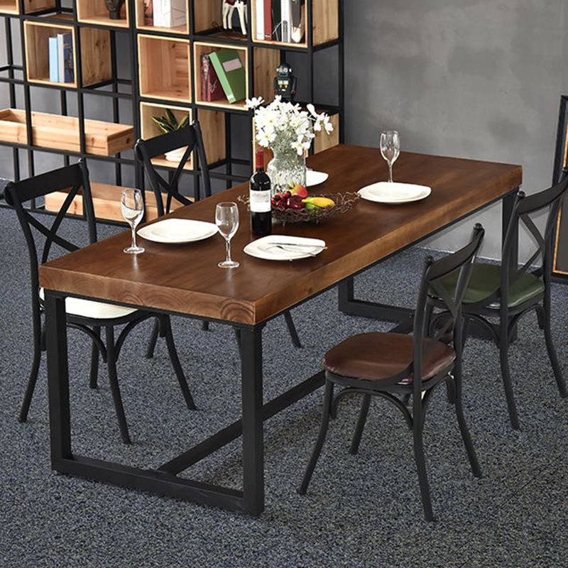 Dark Brown Solid Wood Dining Table Set 1/2/5 Pcs Industrial Dinette Set for Home