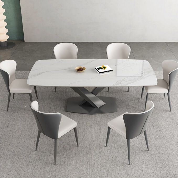Industrial Style Rectangle Table Sintered Stone Dining Table with Metal Legs for Home Clearhalo 'Dining Tables & Seating' 'Dining Tables' 'dining_table' 'furn' 'furn_dining_table' 'Furniture' 'Kitchen & Dining Furniture' 1200x1200_c9ab444b-784d-4d9f-834a-5a94556ee541