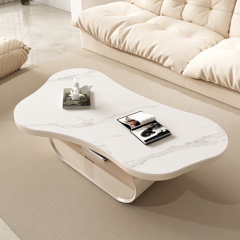 Pedestal Modern Slate Cocktail Table Free-Form Single Coffee Table with Shelf Clearhalo 'Coffee & Accent Tables' 'Coffee Tables' 'coffee_tables' 'furn' 'furn_coffee_tables' 'Furniture' 'Living Room Furniture' 1200x1200_c9b2a868-2e7a-4576-bc35-58f29a465ec8