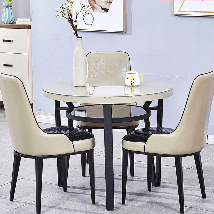 Glass Dining Room Table for 2 Person Round Tabletop with Storage Clearhalo 'Dining Tables & Seating' 'Dining Tables' 'dining_table' 'furn' 'furn_dining_table' 'Furniture' 'Kitchen & Dining Furniture' 1200x1200_c9b58feb-3e70-49e4-bcbd-ee77c4fe53e2
