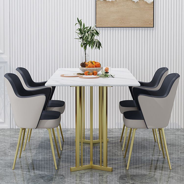 Modern Sintered Stone Top Standard Dining Set White Rectangle Shape Dining Set with Double Pedestal Clearhalo 'Dining Room Sets' 'Dining Tables & Seating' 'dining_room_set' 'furn' 'furn_dining_room_set' 'Furniture' 'furniture_dining_room_set' 'Kitchen & Dining Furniture' 'kitchen&dining_furn' 'kitchen' 1200x1200_c9b71c4c-23a9-4b60-a92a-4c8afe839d00