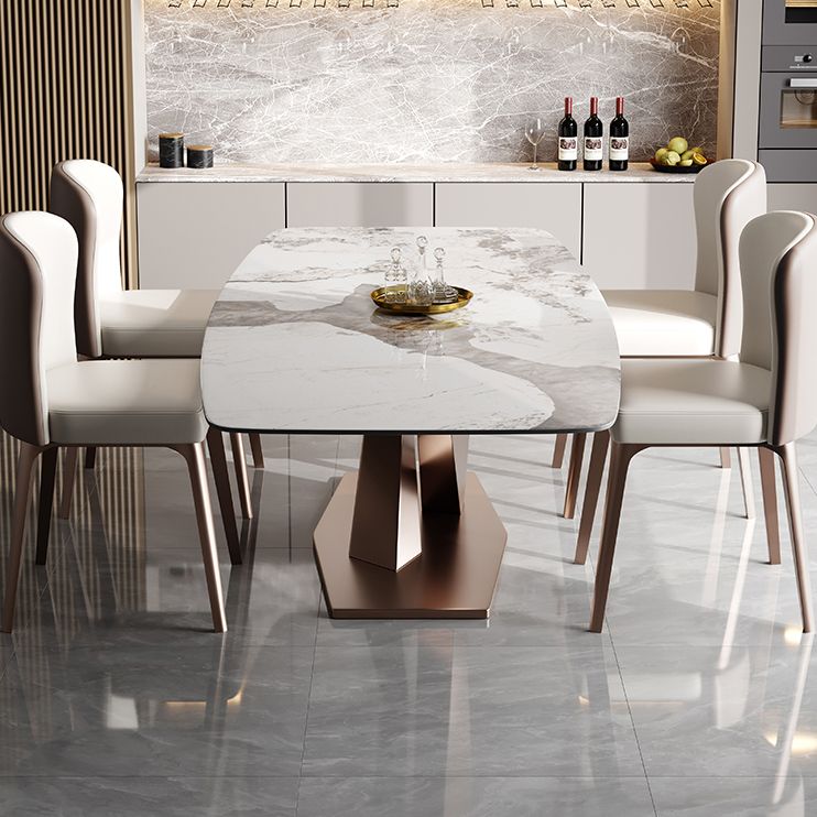 Glam Sintered Stone Rectangle Dining Table Kitchen Standard Dining Table with Pedestal Base Clearhalo ' dining_table' 'Dining Tables & Seating' 'Dining Tables' 'furn' 'furn_dining_table' 'Furniture' 'furniture_dining_table' 'Kitchen & Dining Furniture' 'kitchen&dining_furn' 'kitchen' 'kitchen_dining_table' 1200x1200_c9b79a15-323e-4379-898a-638252911610