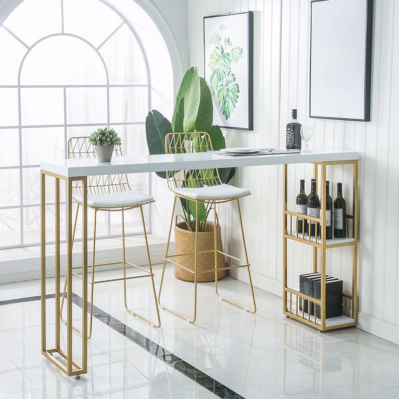 Tavolo da bar rettangolo in stile glam in legno massiccio tavolo da pranzo a barra piedistallo doppia con conservazione