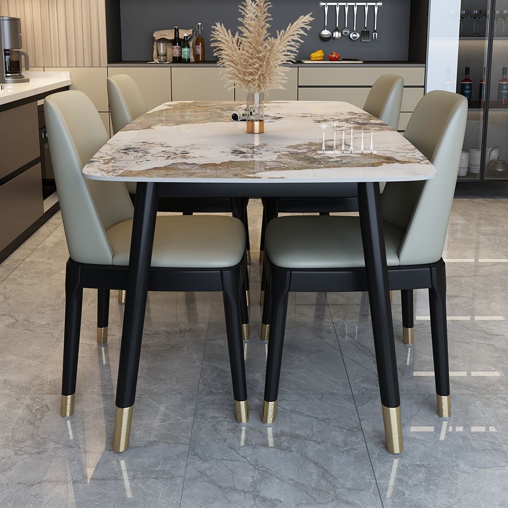 Traditional Luxury Rectangle Dining Table Solid Wood Black Frame 4 Legs Dining Table Clearhalo 'Dining Tables & Seating' 'Dining Tables' 'dining_table' 'furn' 'furn_dining_table' 'Furniture' 'furniture_dining_table' 'Kitchen & Dining Furniture' 'kitchen' 'kitchen_dining_table' 1200x1200_c9b90605-09ba-41b4-9e44-96c4c23baf16