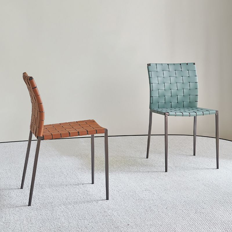 Sillas de comedor de cocina de cuero sintética sillas de comedor sin brazos con patas de metal