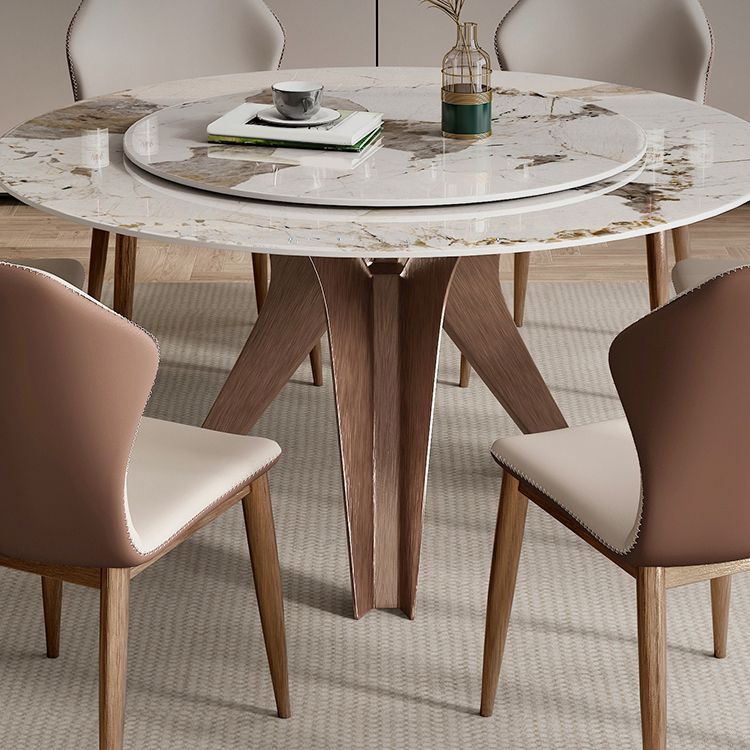 モダンラウンドダイネットセット1/4/7/9ピースターンテーブル付きの焼結された石のダイニングテーブルセット