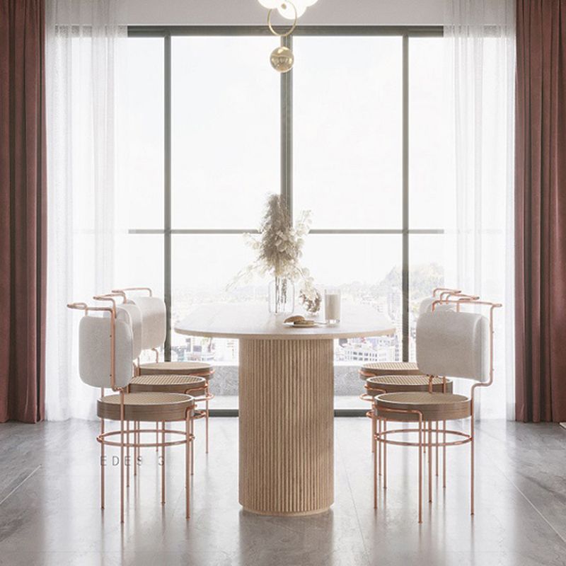 Oval Double Pedestal Modern Dining Table White Fixed Table with Solid Wood Clearhalo ' dining_table' 'Dining Tables & Seating' 'Dining Tables' 'furn' 'furn_dining_table' 'Furniture' 'furniture_dining_table' 'Kitchen & Dining Furniture' 'kitchen&dining_furn' 'kitchen' 'kitchen_dining_table' 1200x1200_c9bd41d2-b6fd-4d1f-9f3a-127293f58632