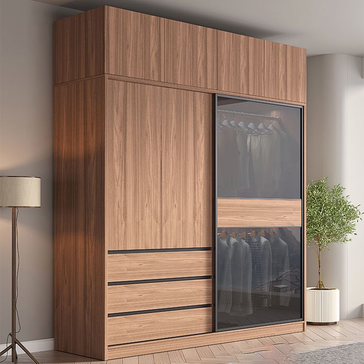 Glass and Wood Wardrobe Cabinet Brown Wardrobe Armoire with Garment Rod Clearhalo 'Armoires & Wardrobes' 'armoires_wardrobes' 'Bedroom Furniture' 'furn' 'furn_armoires_wardrobes' 'Furniture' 1200x1200_c9be7a5f-2917-4b47-862d-cefcb1f08ea2