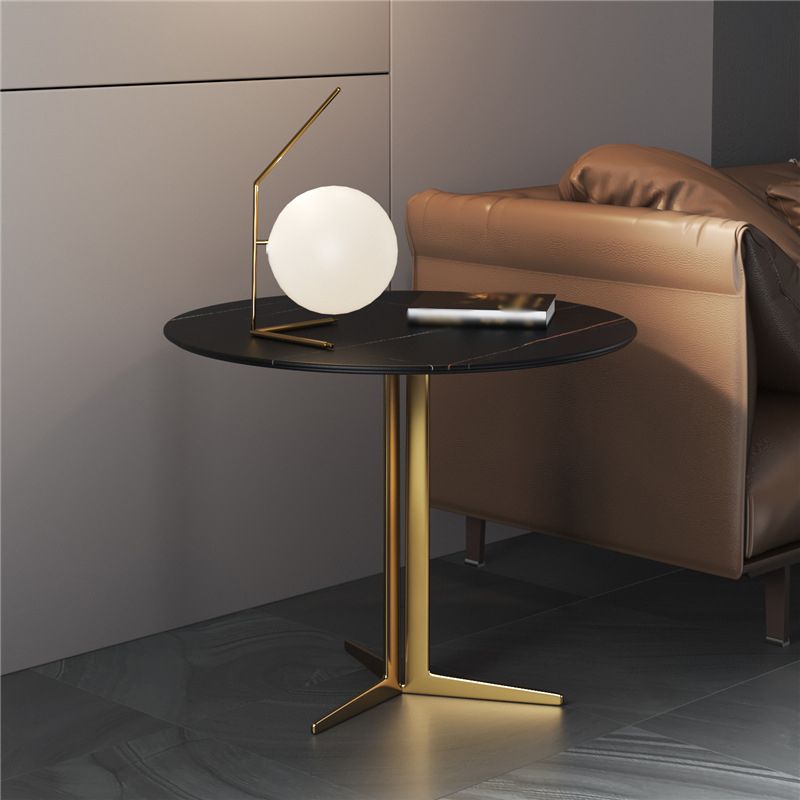 Crossed Base Design Rock Plate Top Fon Gold / Noir Table d'appoint Round Round