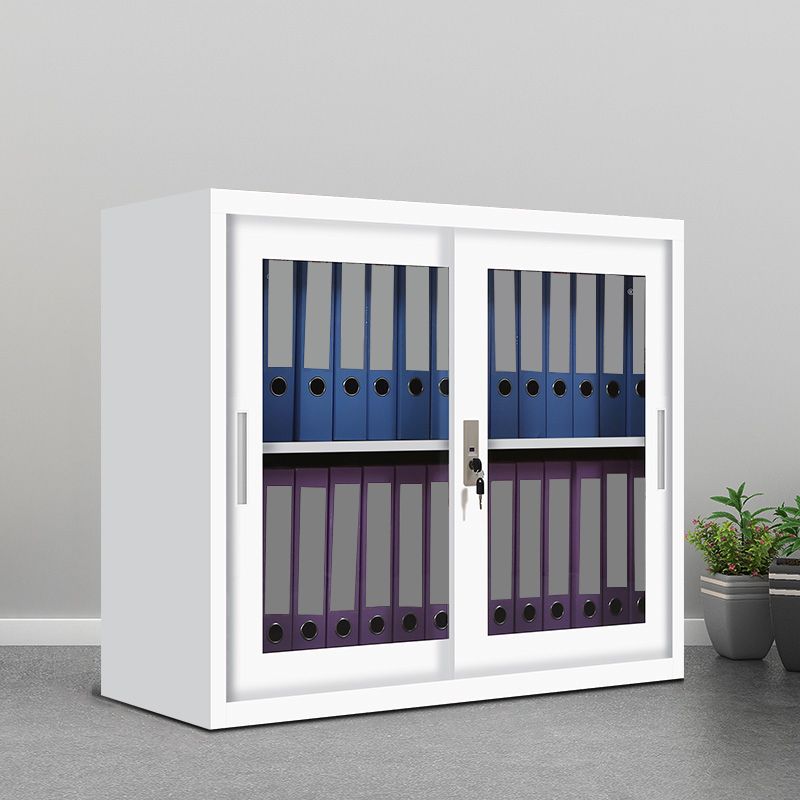 Zeitgenössischer Aktenschrank Stahlrahmenschlüssel Schloss weißer lateraler Aktenschrank für Büro