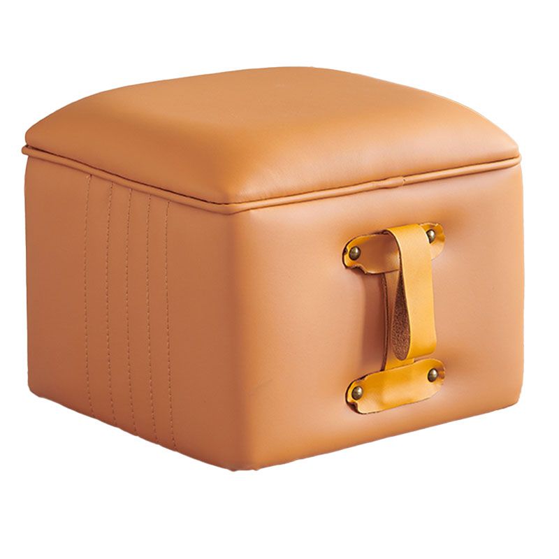 Glam Pouf Ottoman Genuine Leather Stain Resistant Upholstered Solid Color Square Ottoman