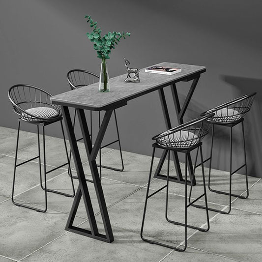 Modern Style Stone Bar Table Set 1/2/5 Pcs Rectangular Pub Set for Indoor