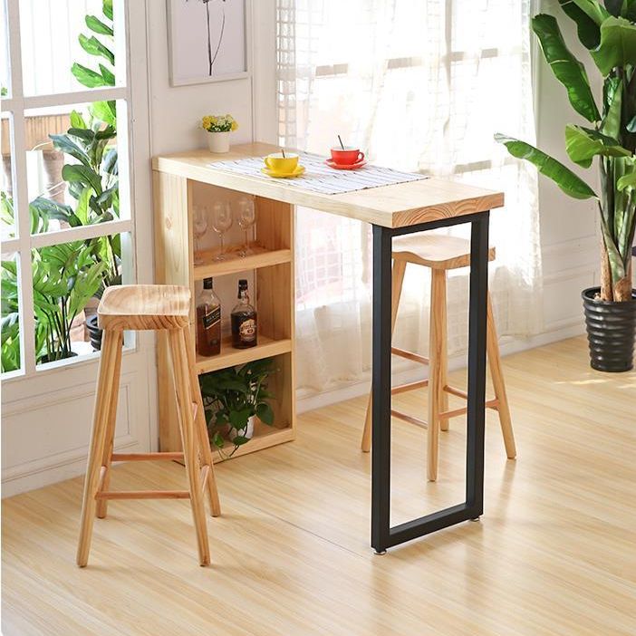 Industrial Pine Wood Bar Dining Table Rectangle Indoor Bistro Table with Shelf Clearhalo 'Bar Furniture' 'Bar Tables' 'bar_tables' 'furn' 'furn_bar_tables' 'Furniture' 'furniture_bar_tables' 'Kitchen & Dining Furniture' 1200x1200_c9da6d69-e3ff-4e83-a523-89ba1e94f63b