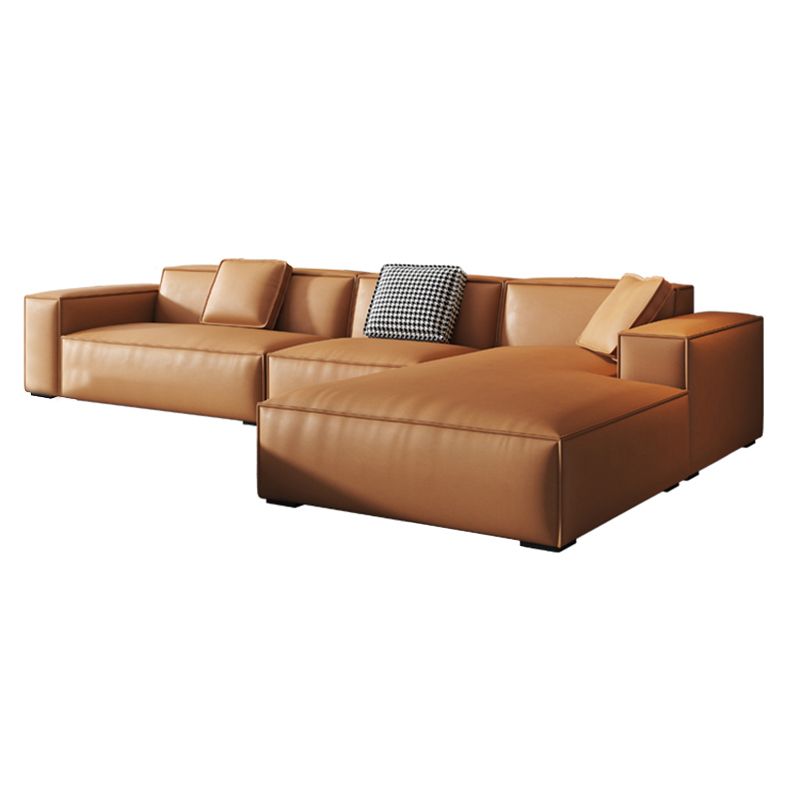 Contemporary Square Arm Sectional Orange Faux Leather Sectional Clearhalo 'furn' 'furn_sectionals' 'Furniture' 'Living Room Furniture' 'Sectionals' 1200x1200_c9dedce0-3e93-49e2-99e7-f9a236a39fca