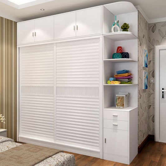 Modern Storage Cabinet with Sliding Doors Manufactured Wood White Cabinet for Bedroom