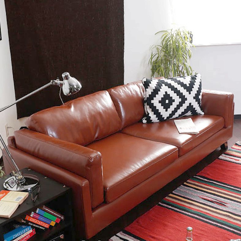 Canapé en cuir faux en cuir carré avec coussins pour le salon