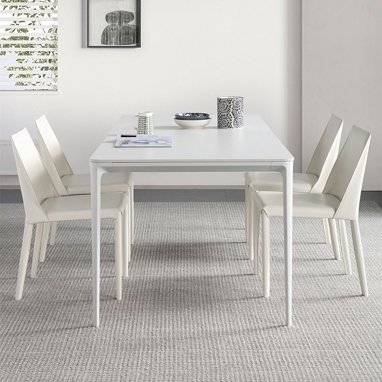 Rectangle Dining Table White Stone Top Table with 4 Legs Base Clearhalo 'Dining Tables & Seating' 'Dining Tables' 'dining_table' 'Furniture' 'furniture_dining_table' 'Kitchen & Dining Furniture' 'kitchen' 'kitchen_dining_table' 1200x1200_c9e1f8a5-85a5-43c1-a3ed-998115734c1a