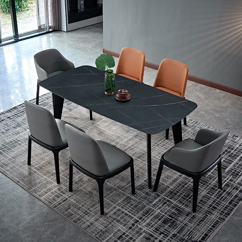 Stone Top Dining Table Contemporary Rectangle Table with 4 Legs in Black Clearhalo 'Dining Tables & Seating' 'Dining Tables' 'dining_table' 'furn' 'furn_dining_table' 'Furniture' 'furniture_dining_table' 'Kitchen & Dining Furniture' 'kitchen' 'kitchen_dining_table' 1200x1200_c9e22291-66e6-4cbb-873f-62ac35af1f9d