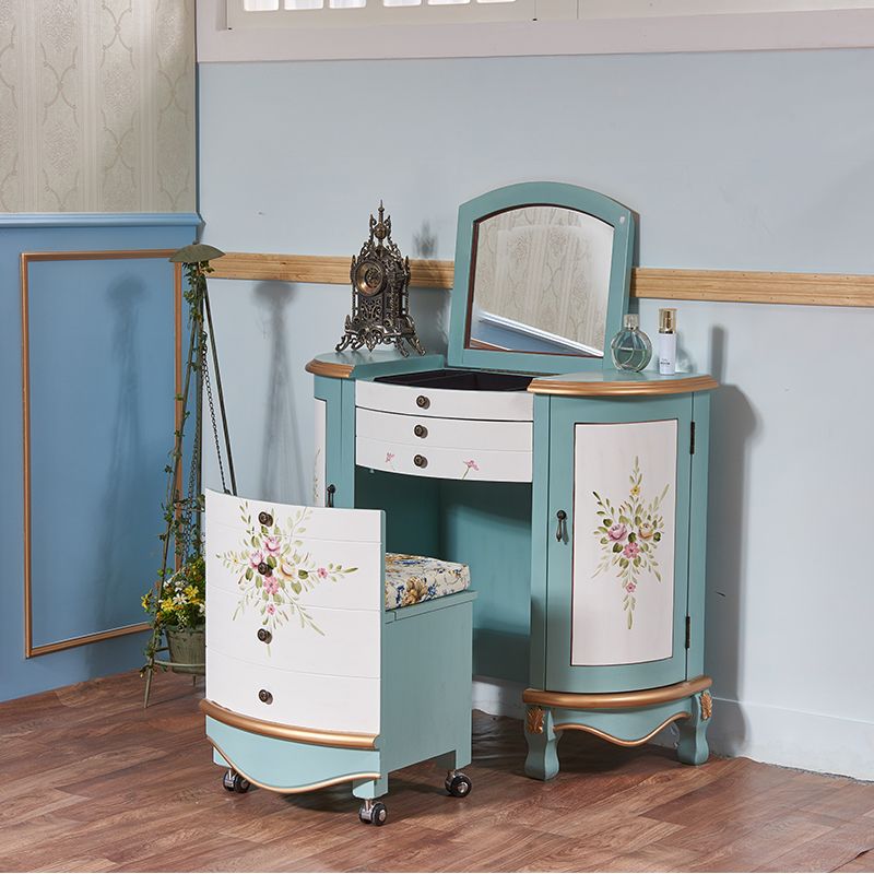 Victorian 1-Schubladen Eitelkeitssatz mit Stuhl und Spiegelverkederstisch