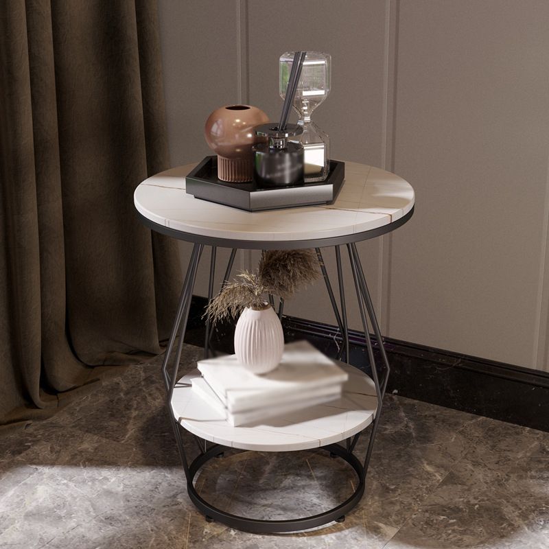 23.6"H Modern Metal Frame Base Slate Round Coffee Table End Table