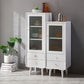 Glass Paned Accent Cabinet Modern Style 1-Door Chest with Drawers
