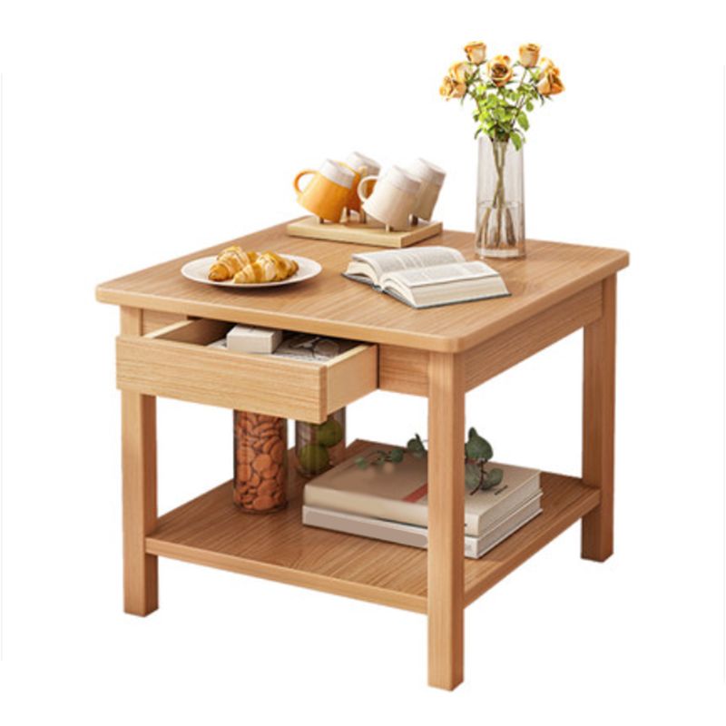 Square Wooden 4 Legs Side Table 1-Drawer End Table with Shelf Clearhalo 'Coffee & Accent Tables' 'End & Side Tables' 'end_side_tables' 'furn' 'furn_end_side_tables' 'Furniture' 'Living Room Furniture' 1200x1200_c9ea95fa-9e43-4ca3-bf43-1b3f2edb1bf5
