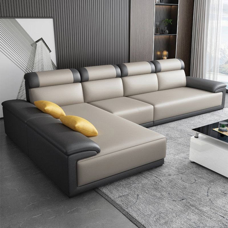 Modern Faux Leather Pillow Top Arm Sectional with Adjustable Pillowed Back Cushions Clearhalo 'furn' 'furn_sectionals' 'Furniture' 'furniture_sectionals' 'kitchen' 'kitchen_sectionals' 'Living Room Furniture' 'Sectionals' 1200x1200_c9ee1ab9-ac26-4065-b78a-762e055b0e9d