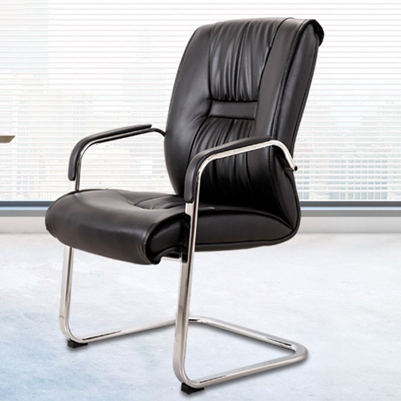 No Distressing Black Arm Chair Faux Leather and Chrome Frame Office Chair Clearhalo 'furn' 'furn_office_chair' 'Furniture' 'Office Chairs' 'Office Furniture' 'office_chair' 1200x1200_c9ef2029-774b-45ca-a782-2856dc1a6b92