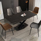 Contemporary Stone Dining Table Rectangle Dining Table with Pedestal Base in Black Clearhalo 'Dining Tables & Seating' 'Dining Tables' 'dining_table' 'furn' 'furn_dining_table' 'Furniture' 'furniture_dining_table' 'Kitchen & Dining Furniture' 'kitchen' 'kitchen_dining_table' 1200x1200_c9ef5a7d-96f2-4588-9e93-33e06803f199