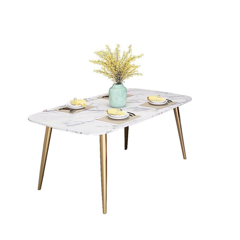 Traditional Luxury Rectangle Dining Table White Faux Marble Top Table for Home Clearhalo 'Dining Tables & Seating' 'Dining Tables' 'dining_table' 'furn' 'furn_dining_table' 'Furniture' 'Kitchen & Dining Furniture' 1200x1200_c9f10eea-c5d9-4754-9bb9-c42629b098e2
