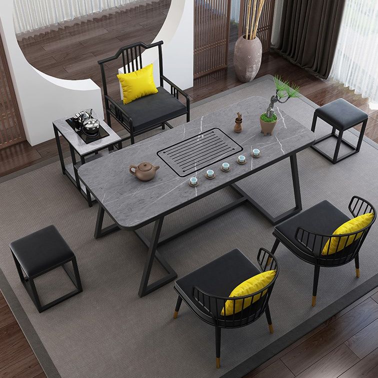 Tavolo in metallo e pietra glam in stile famiglia rettangolare tavolo da pranzo