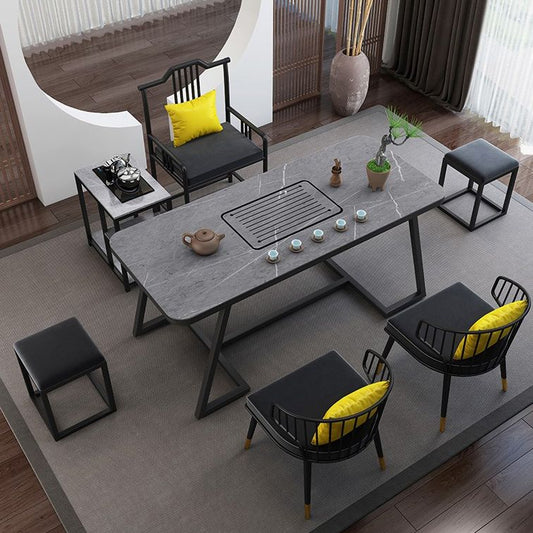 Tavolo in metallo e pietra glam in stile famiglia rettangolare tavolo da pranzo