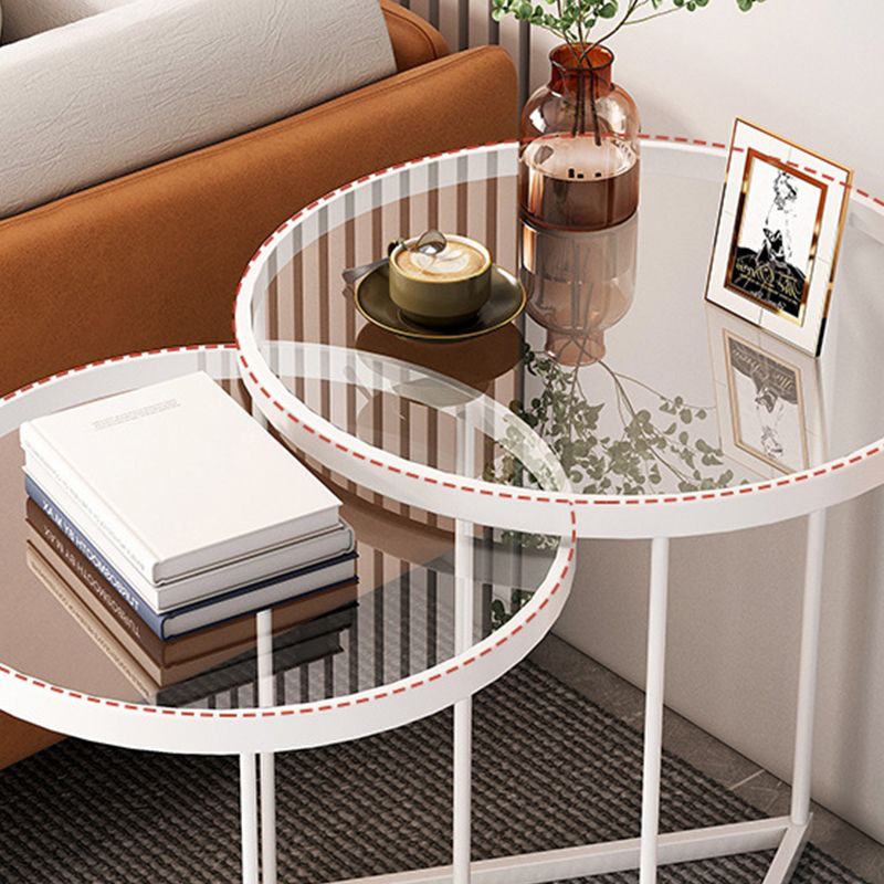 Minimalistic Coffee Table Round Glass Top Cocktail Table with Storage Clearhalo 'Coffee & Accent Tables' 'Coffee Tables' 'coffee_tables' 'furn' 'furn_coffee_tables' 'Furniture' 'Living Room Furniture' 1200x1200_c9f6fdee-1173-4131-b61b-9675e2808fa6