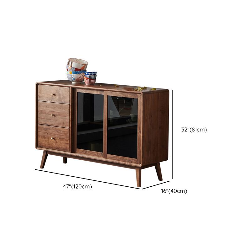 Espresso Walnut Wood Sideboard Modern Glass Door with 3 Drawers Clearhalo 'buffet_sideboard' 'Buffets & Sideboards' 'furn' 'furn_buffet_sideboard' 'Furniture' 'Kitchen & Dining Furniture' 1200x1200_c9f750b7-e376-49e4-bbb0-5634d80289b0