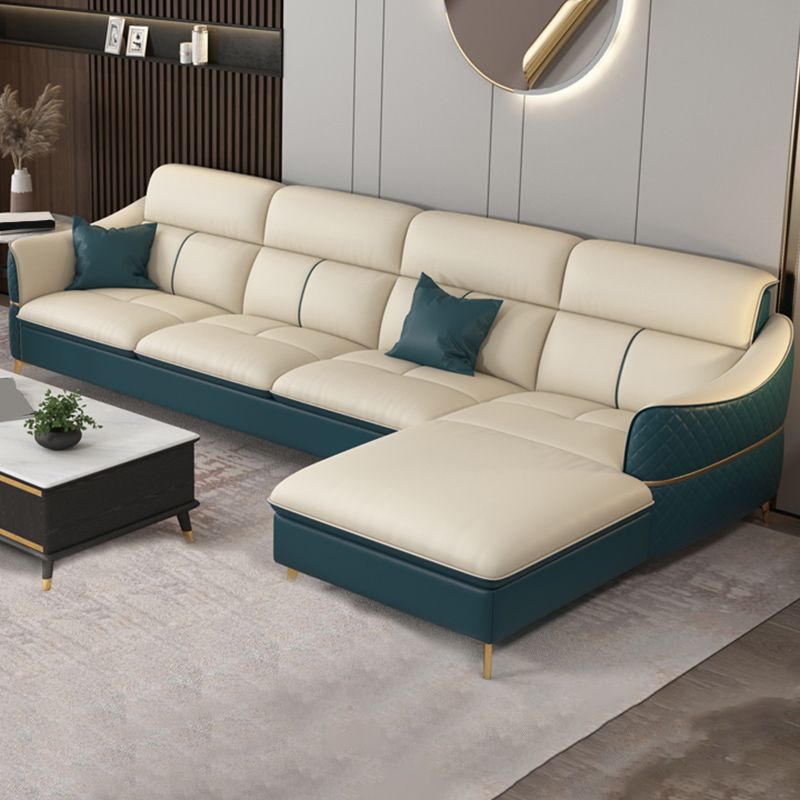 ベージュの本物の革のソファ/セクショナルリビングルームのための抵抗抵抗性四角い腕ソファ