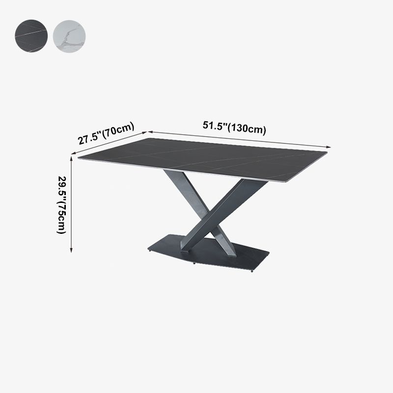 Modern Style Dining Table Rectangle Sintered Stone Pedestal Table with Black Frame Clearhalo ' dining_table' 'Dining Tables & Seating' 'Dining Tables' 'furn' 'furn_dining_table' 'Furniture' 'furniture_dining_table' 'Kitchen & Dining Furniture' 'kitchen&dining_furn' 'kitchen' 'kitchen_dining_table' 1200x1200_c9f93c6c-9951-4714-9228-452b613c691a