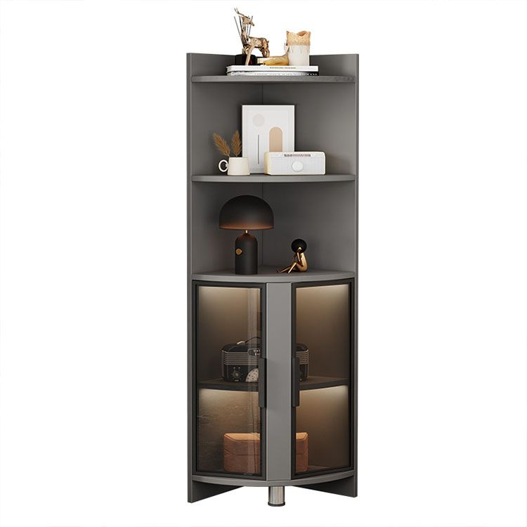 Wood Glass Paned Corner Modern Bar Pulls Accent Cabinet with Doors