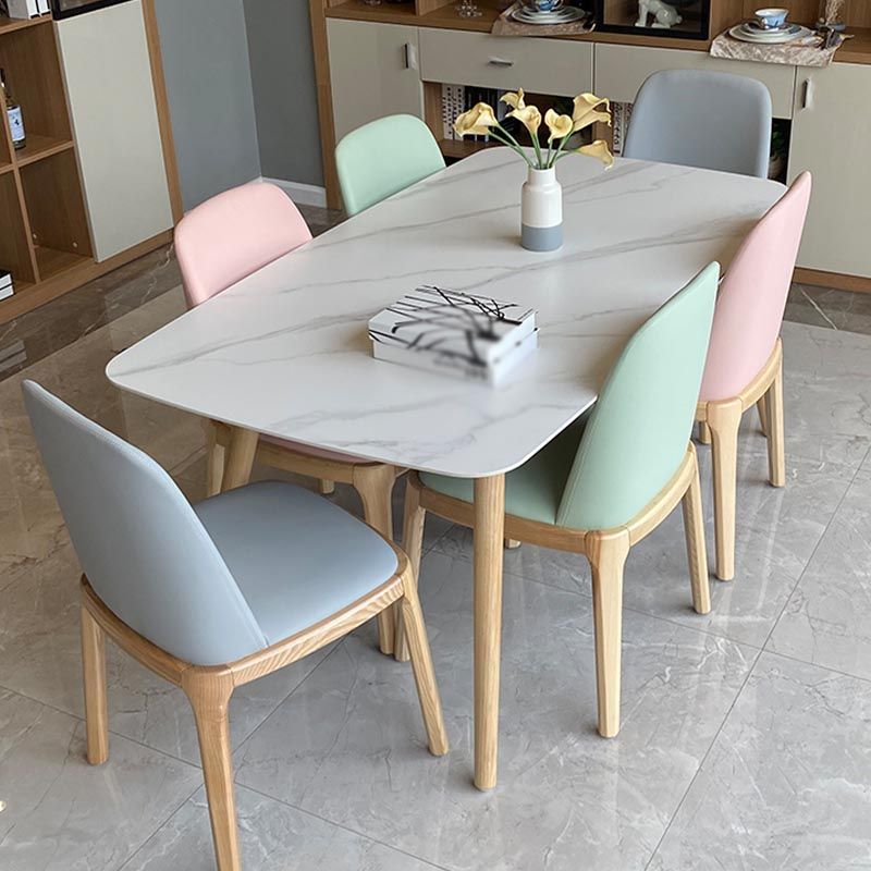 Modern Stone Top Dinner Table Natural Finish Legs Dinner Room Kitchen Table