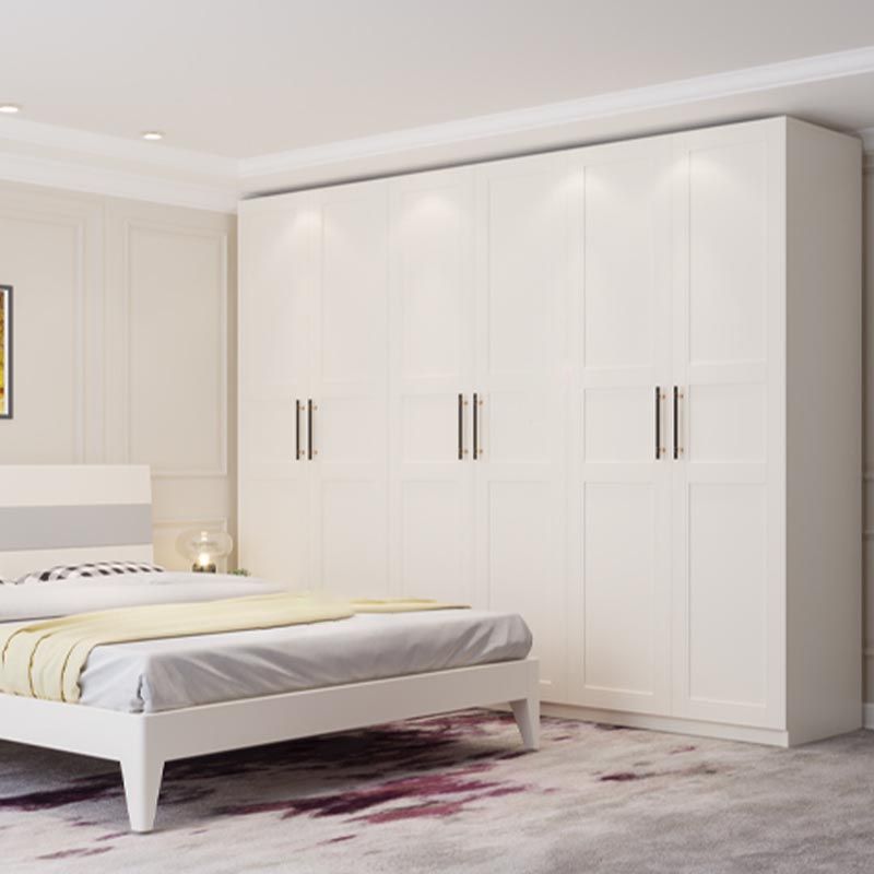 White Wood Wardrobe Cabinet With Drawers and Clothes Hanging Rod Storage Armoire Clearhalo 'Armoires & Wardrobes' 'armoires_wardrobes' 'Bedroom Furniture' 'furn' 'furn_armoires_wardrobes' 'Furniture' 1200x1200_c9fe192d-e6ec-4e07-9001-0da3bad40358