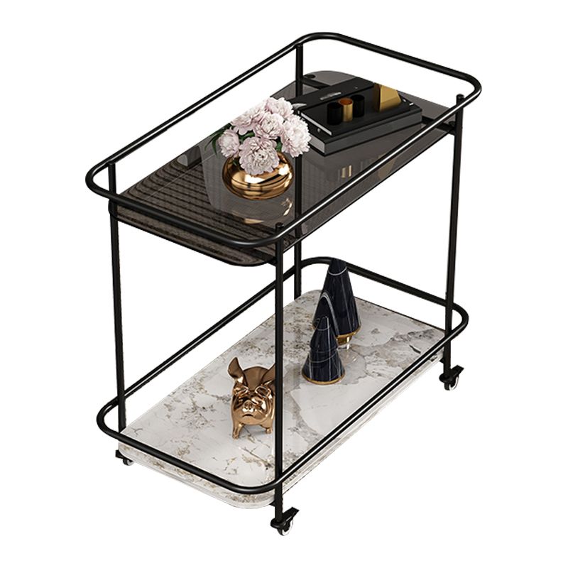 Modern 23.6" Rectangular Glass Top Side Table Metal Frame End Table with Shelf