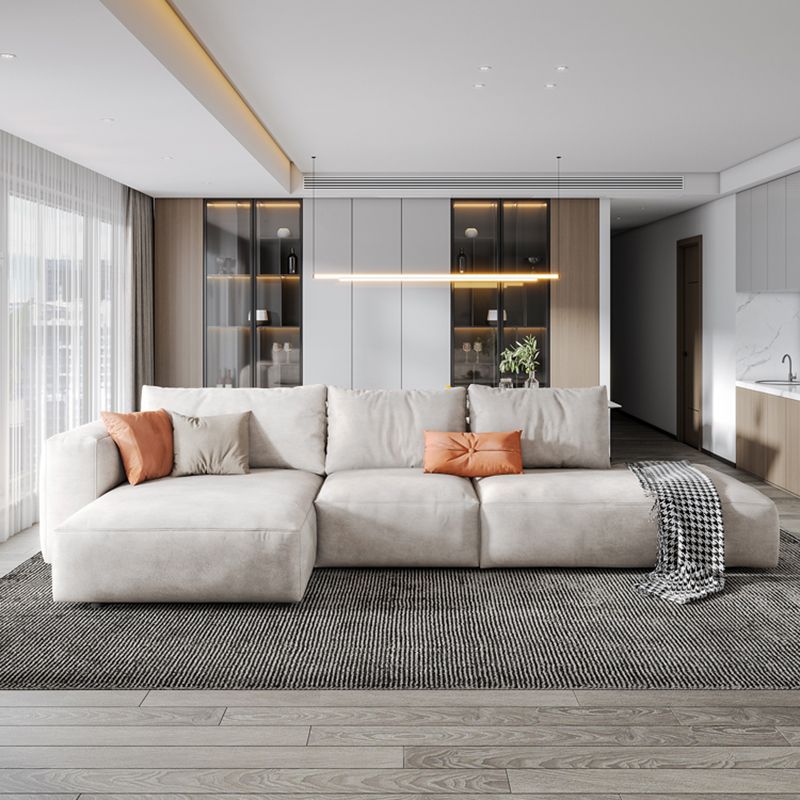 Sofá de brazo cuadrado de cuero falso con chaise moderno sofá de espalda suelta en gris