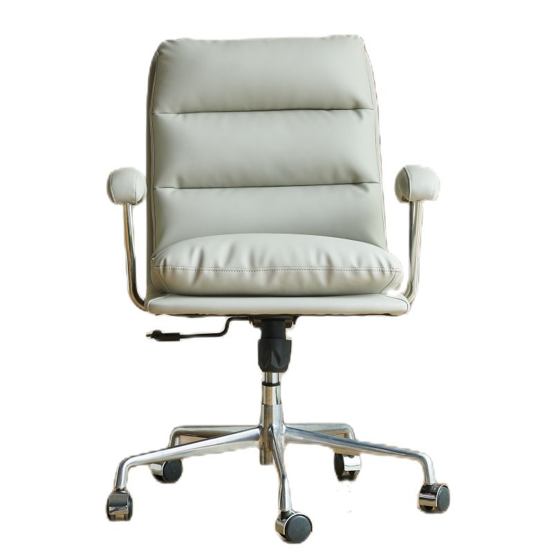 Silla de oficina de armas fija moderna Mecanismo de inclinación de cuero Silla de escritorio ergonómico