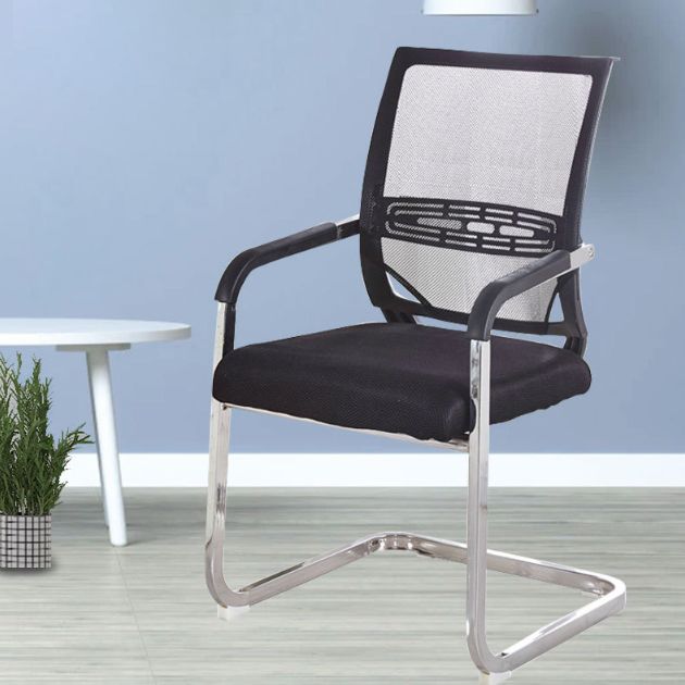 Black Fixed Arms Modern Office Chair Steel No Wheels Office Chair Clearhalo 'furn' 'furn_office_chair' 'Furniture' 'Office Chairs' 'Office Furniture' 'office_chair' 1200x1200_ca024c1c-9a81-4806-89f2-1643685222bd