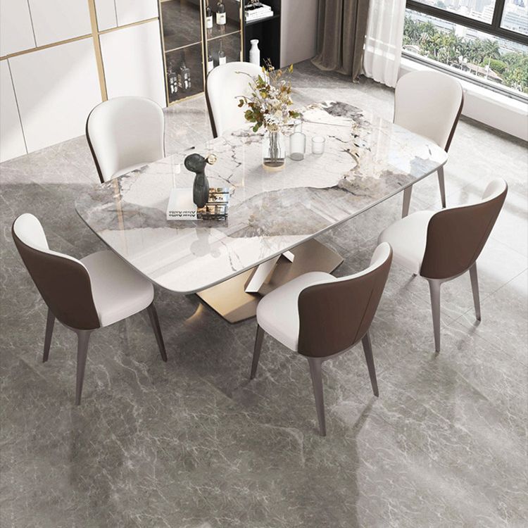Modern Sintered Stone Dining Room Set with Rectangle Table and Metal Base Home Dining Set Clearhalo 'Dining Room Sets' 'Dining Tables & Seating' 'dining_room_set' 'furn' 'furn_dining_room_set' 'Furniture' 'furniture_dining_room_set' 'Kitchen & Dining Furniture' 'kitchen&dining_furn' 'kitchen' 1200x1200_ca057868-7a05-4357-af21-c57ceaacc9f2