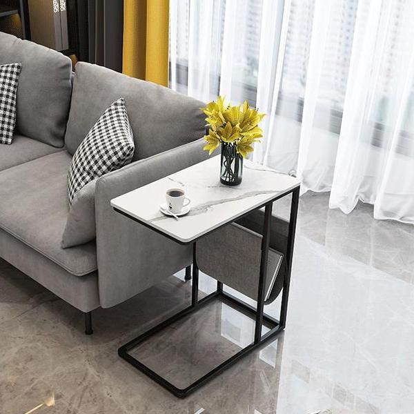 24,4 "hoher Ironcraft C Bodentisch Rechteckig Faux Marmor Top End Table mit Lagerung