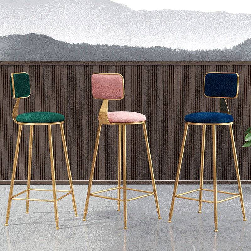 Nordic Armless Backrest Counter Stool Iron Cafe Bar Stool with Pedal and Velvet Cushion Clearhalo 'Bar Furniture' 'Bar Stools' 'bar_stools' 'furn' 'furn_bar_stools' 'Furniture' 'furniture_bar_stools' 'Kitchen & Dining Furniture' 1200x1200_ca099cbb-b247-43ed-848f-8db1857ae6de