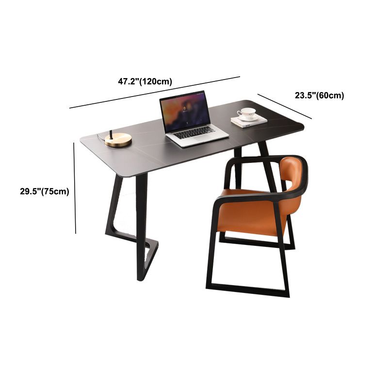 Black Rectangular Office Desk with Black Metal Base Modern Desk Clearhalo 'furn' 'furn_office_desk' 'Furniture' 'Office Desks' 'Office Furniture' 'office_desk' 1200x1200_ca0c0b89-ed7f-4f5d-8853-72808200e926