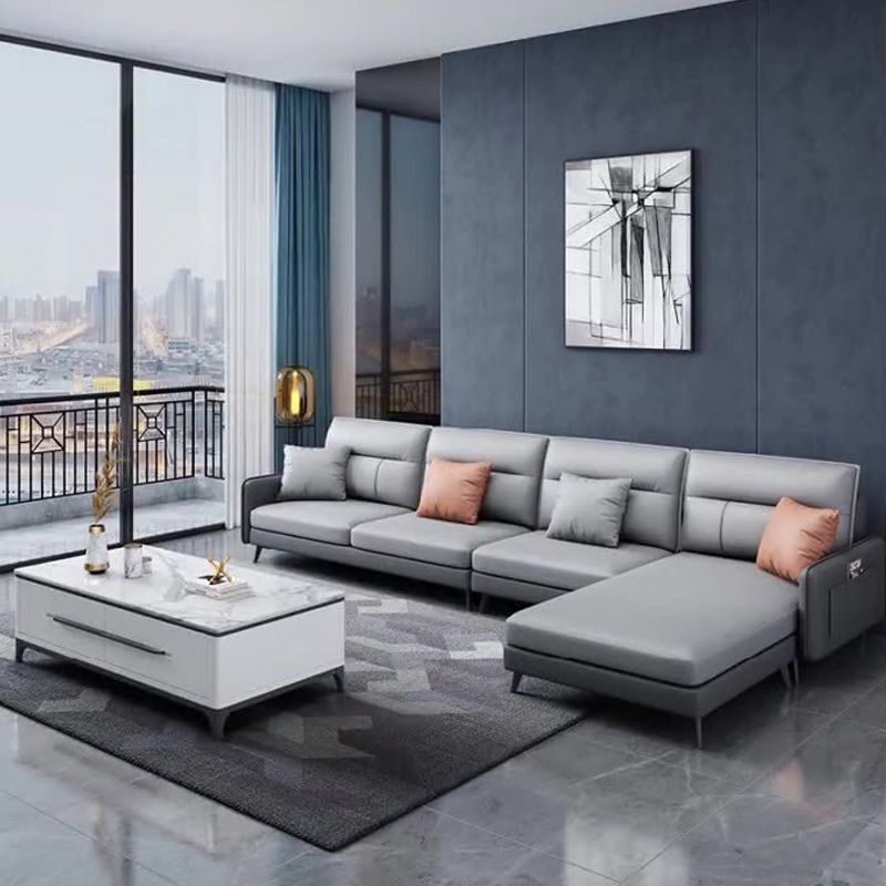 Stain-Resistant Sectionals 4-Seater Faux Leathe Sectionals with Storage