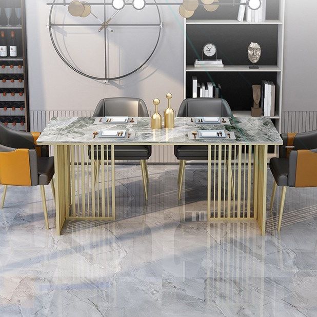 Rectangle Sintered Stone Dining Table Traditional Luxury Dining Table with Gold Frame Clearhalo ' dining_table' 'Dining Tables & Seating' 'Dining Tables' 'furn' 'furn_dining_table' 'Furniture' 'furniture_dining_table' 'Kitchen & Dining Furniture' 'kitchen&dining_furn' 'kitchen' 'kitchen_dining_table' 1200x1200_ca15ce99-d261-408d-a2bf-44a41095fee0