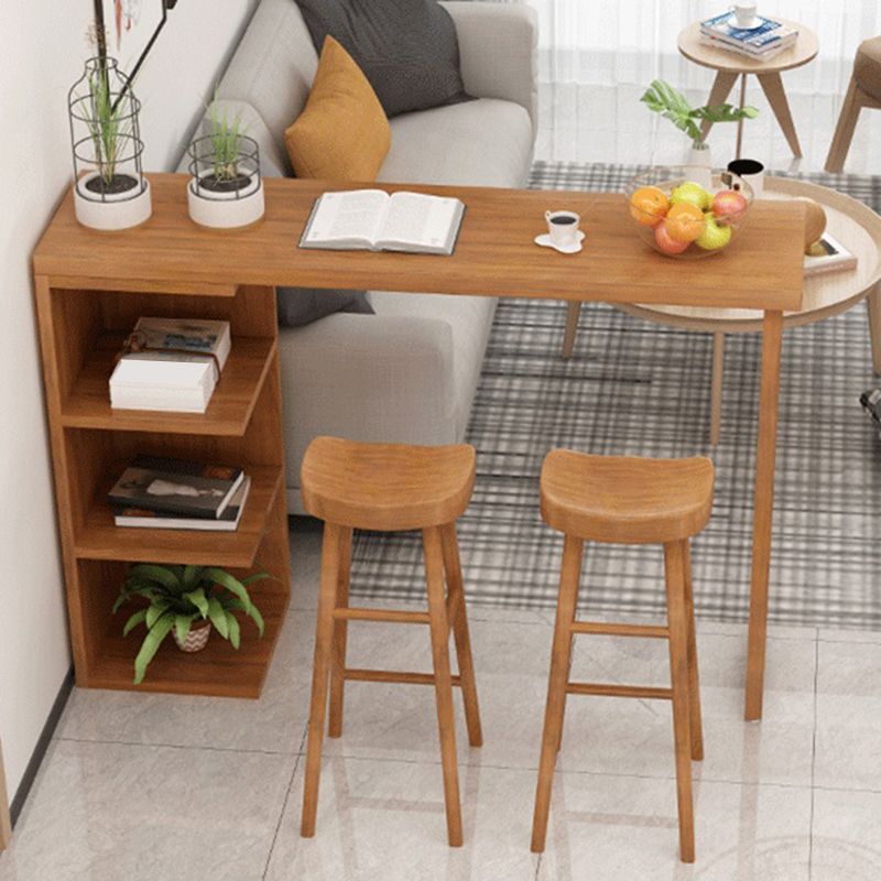 Modern Solid Wood Bar Table Rectangle Bar Dining Table with Storage